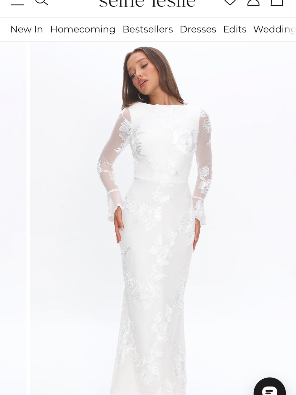 Selfie Leslie White Long-Sleeve Lace Fitted Maxi Dress